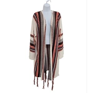 POL Cream Cardigan Sweater Size Small Cream Brown Western Fringe